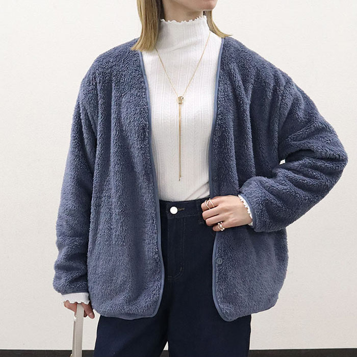 2495円 クーポンで！ カーディガン レディース 長袖 秋 冬 黒 おしゃれ かわいい 30代 40代 50代 アウター ジャケット リバーシブル 極暖 [郵3]^v184^ | uricca | 09