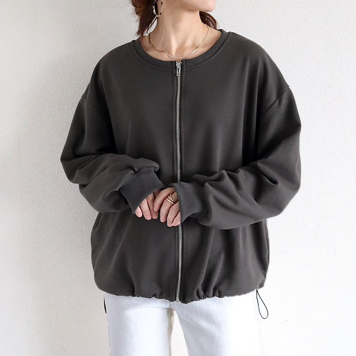 2995円 クーポンで！ ブルゾン ジップ アップ トップス レディース 春 秋 冬 長袖 黒 おしゃれ スウェット 薄手 アウター 羽織り ドローコード [郵3]^v185^ | uricca | 03