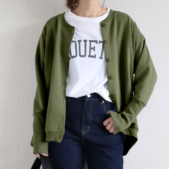 カーディガン カーデ レディース トップス 春 秋 冬 黒 長袖 おしゃれ かわいい 薄手 リブ長 スウェット 羽織 [郵3]^v186^ | uricca | 07