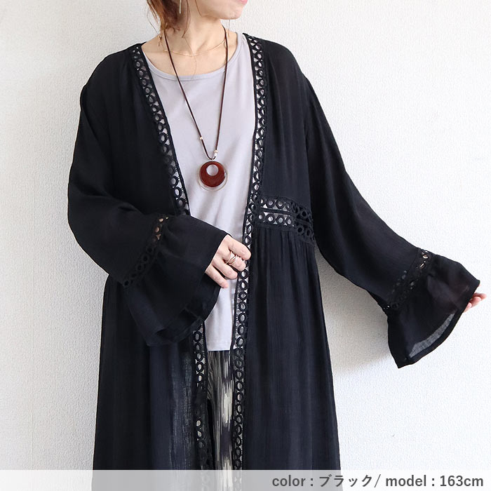 トップス レディース カーディガン 長袖 春 夏 白 黒 おしゃれ かわいい 30代 40代 50代 ガウン風 UVカット [郵3]^v189^ | uricca | 12