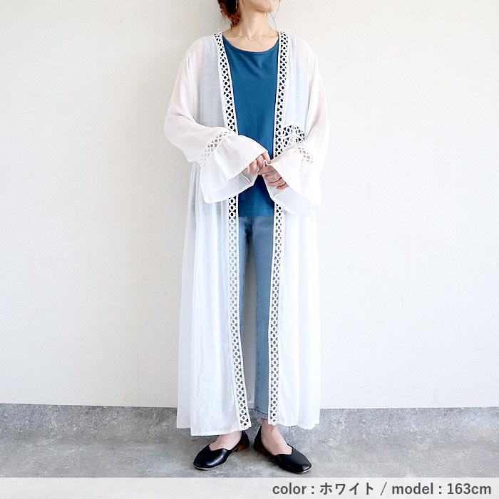 トップス レディース カーディガン 長袖 春 夏 白 黒 おしゃれ かわいい 30代 40代 50代 ガウン風 UVカット [郵3]^v189^ | uricca | 08