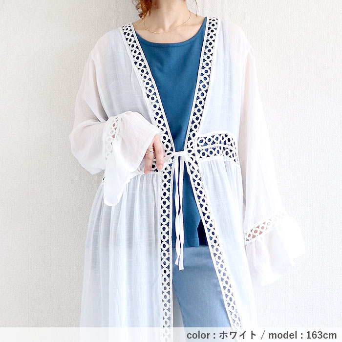 トップス レディース カーディガン 長袖 春 夏 白 黒 おしゃれ かわいい 30代 40代 50代 ガウン風 UVカット [郵3]^v189^ | uricca | 09