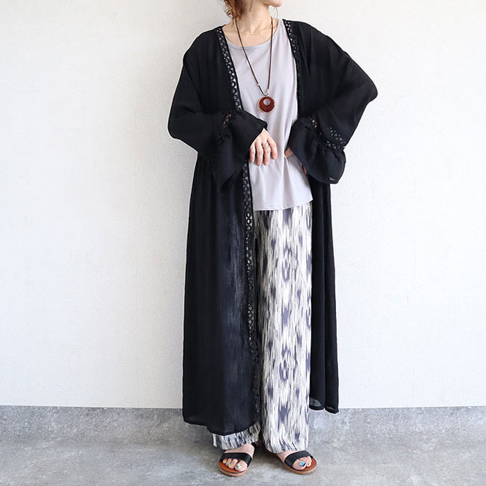 トップス レディース カーディガン 長袖 春 夏 白 黒 おしゃれ かわいい 30代 40代 50代 ガウン風 UVカット [郵3]^v189^ | uricca | 02