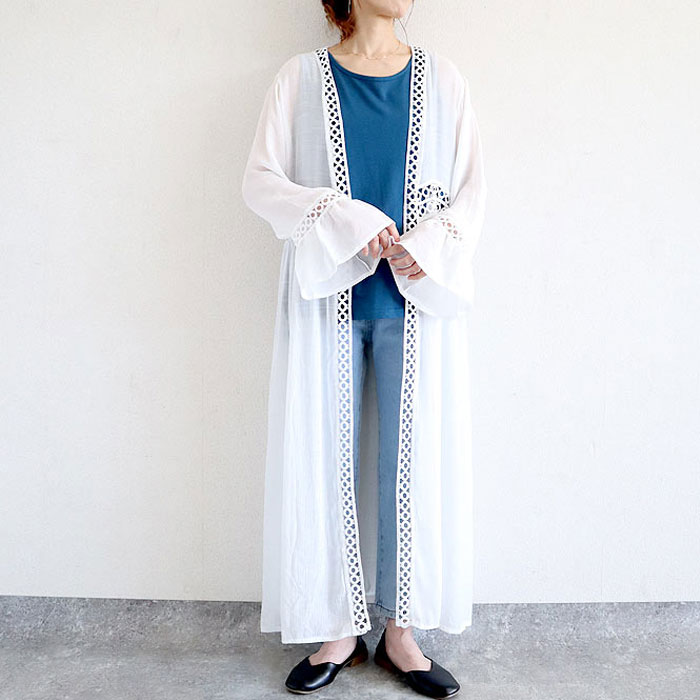 トップス レディース カーディガン 長袖 春 夏 白 黒 おしゃれ かわいい 30代 40代 50代 ガウン風 UVカット [郵3]^v189^ | uricca | 01