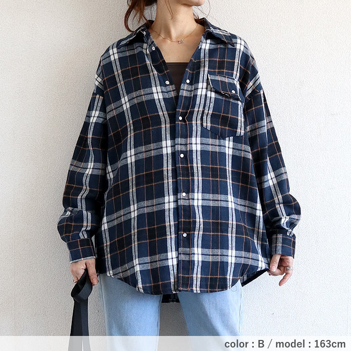 ブラウス シャツ トップス レディース ネルシャツ 長袖 秋 冬 白 黒 チェック 柄 おしゃれ 重ね着 レイヤード [郵2]^v191^バナー | uricca | 27