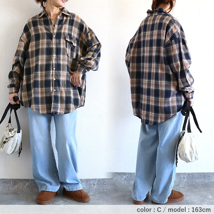 ブラウス シャツ トップス レディース ネルシャツ 長袖 秋 冬 白 黒 チェック 柄 おしゃれ 重ね着 レイヤード [郵2]^v191^バナー | uricca | 28