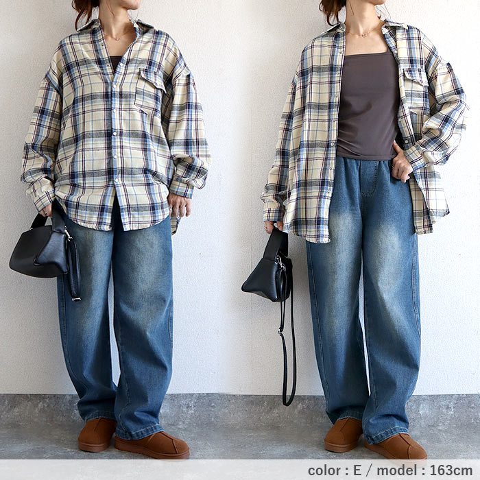 ブラウス シャツ トップス レディース ネルシャツ 長袖 秋 冬 白 黒 チェック 柄 おしゃれ 重ね着 レイヤード [郵2]^v191^バナー | uricca | 29