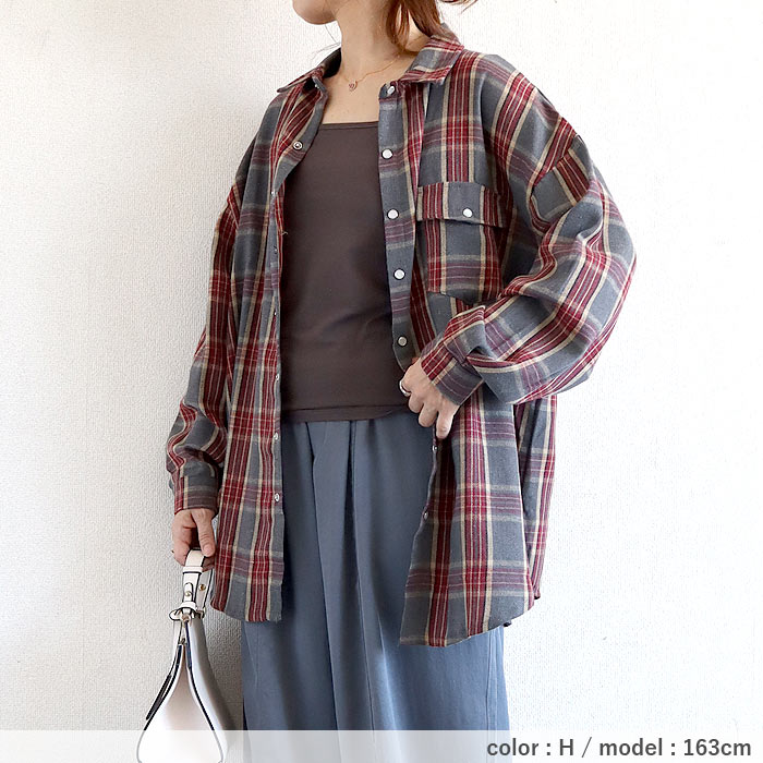 ブラウス シャツ トップス レディース ネルシャツ 長袖 秋 冬 白 黒 チェック 柄 おしゃれ 重ね着 レイヤード [郵2]^v191^バナー | uricca | 30