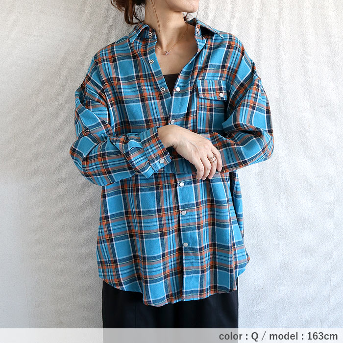 ブラウス シャツ トップス レディース ネルシャツ 長袖 秋 冬 白 黒 チェック 柄 おしゃれ 重ね着 レイヤード [郵2]^v191^バナー | uricca | 37