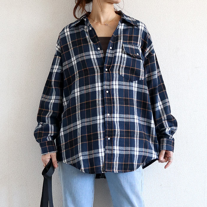 ブラウス シャツ トップス レディース ネルシャツ 長袖 秋 冬 白 黒 チェック 柄 おしゃれ 重ね着 レイヤード [郵2]^v191^バナー | uricca | 02