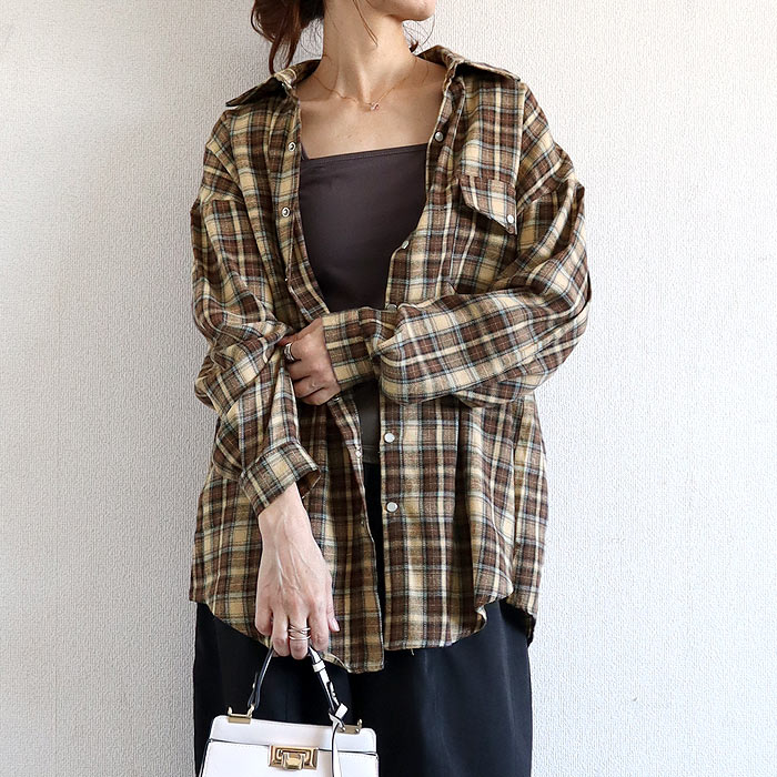 ブラウス シャツ トップス レディース ネルシャツ 長袖 秋 冬 白 黒 チェック 柄 おしゃれ 重ね着 レイヤード [郵2]^v191^バナー | uricca | 04