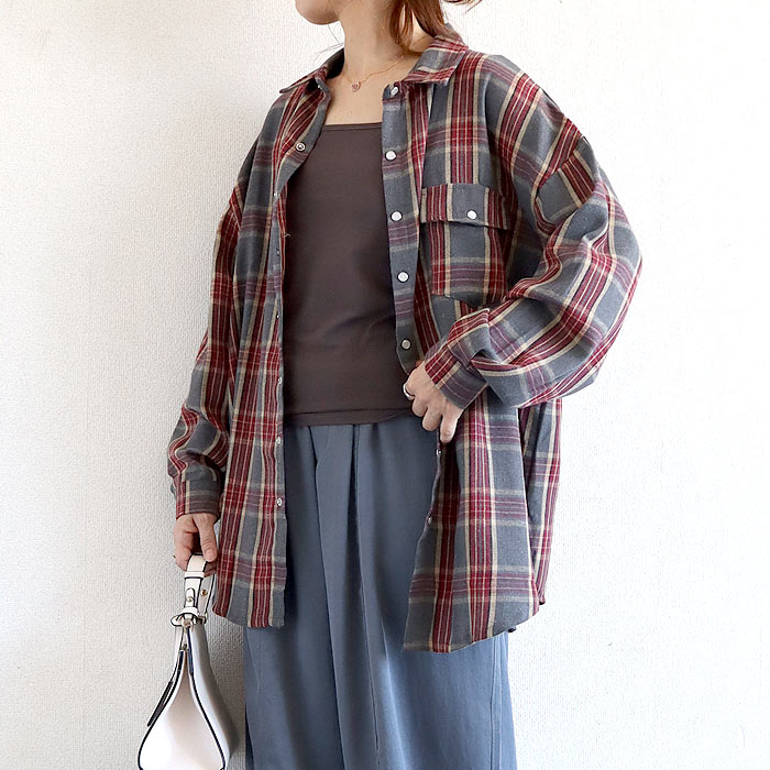 ブラウス シャツ トップス レディース ネルシャツ 長袖 秋 冬 白 黒 チェック 柄 おしゃれ 重ね着 レイヤード [郵2]^v191^バナー | uricca | 08