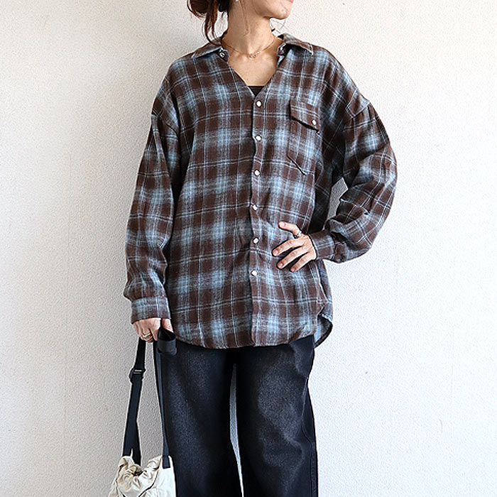 ブラウス シャツ トップス レディース ネルシャツ 長袖 秋 冬 白 黒 チェック 柄 おしゃれ 重ね着 レイヤード [郵2]^v191^バナー | uricca | 09