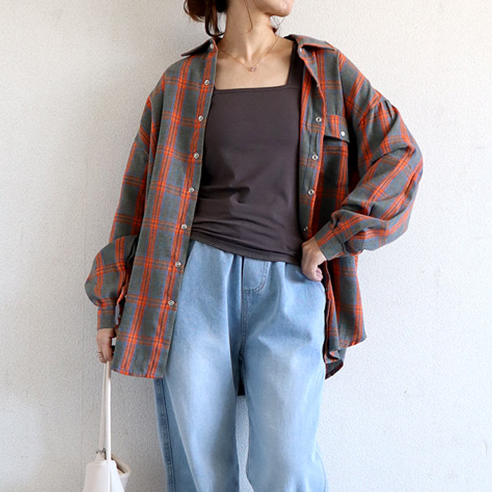 ブラウス シャツ トップス レディース ネルシャツ 長袖 秋 冬 白 黒 チェック 柄 おしゃれ 重ね着 レイヤード [郵2]^v191^バナー | uricca | 11