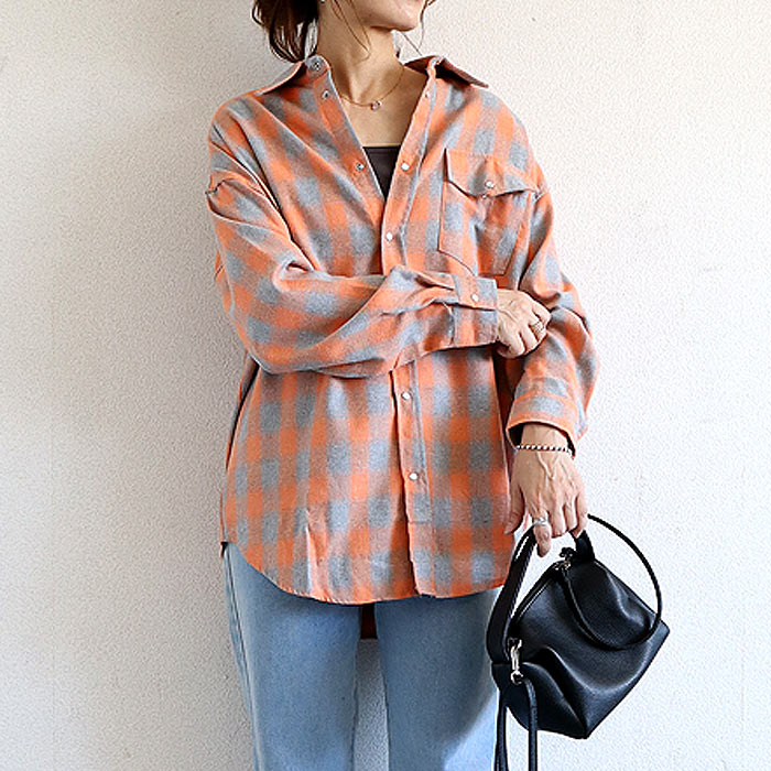 ブラウス シャツ トップス レディース ネルシャツ 長袖 秋 冬 白 黒 チェック 柄 おしゃれ 重ね着 レイヤード [郵2]^v191^バナー | uricca | 13