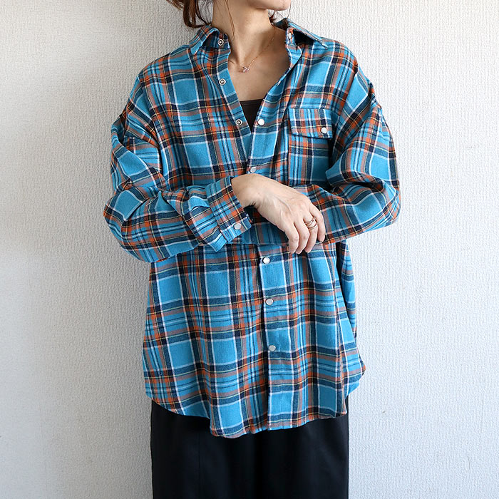 ブラウス シャツ トップス レディース ネルシャツ 長袖 秋 冬 白 黒 チェック 柄 おしゃれ 重ね着 レイヤード [郵2]^v191^バナー | uricca | 14