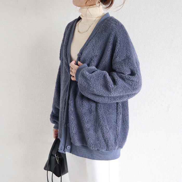 2995円 クーポンで！ アウター レディース ボアカーディガン 秋 冬 白 黒 おしゃれ 長袖 もこもこ 極暖 暖か ぽわん袖 体型カバー 羽織り[郵3]^v194^ | uricca | 05