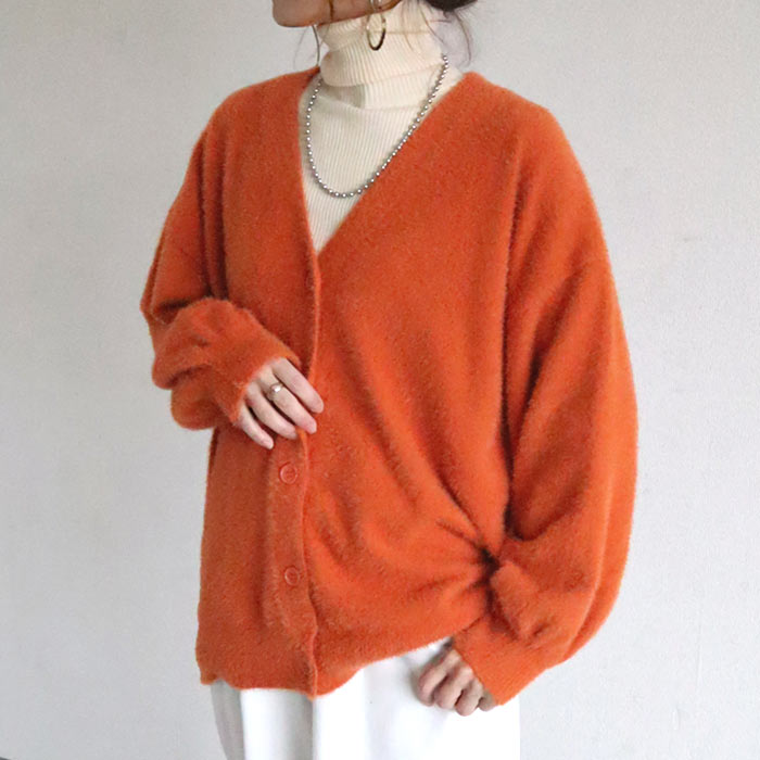 3591円 クーポンで！ アウター レディース ニットカーディガン 秋 冬 白 黒 おしゃれ 長袖 シャギー 極暖 暖か ぽわん袖 体型カバー 羽織り^v195^ | uricca | 05