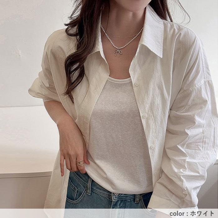 シャツ レディース トップス UV対策 綿 コットン 春 夏 秋 白 黒 長袖 カットソー 襟付き 無地 ポケット 羽織り [郵2]^v196^ | uricca | 18