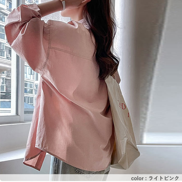 シャツ レディース トップス UV対策 綿 コットン 春 夏 秋 白 黒 長袖 カットソー 襟付き 無地 ポケット 羽織り [郵2]^v196^ | uricca | 14