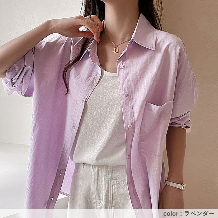 シャツ レディース トップス UV対策 綿 コットン 春 夏 秋 白 黒 長袖 カットソー 襟付き 無地 ポケット 羽織り [郵2]^v196^ | uricca | 16