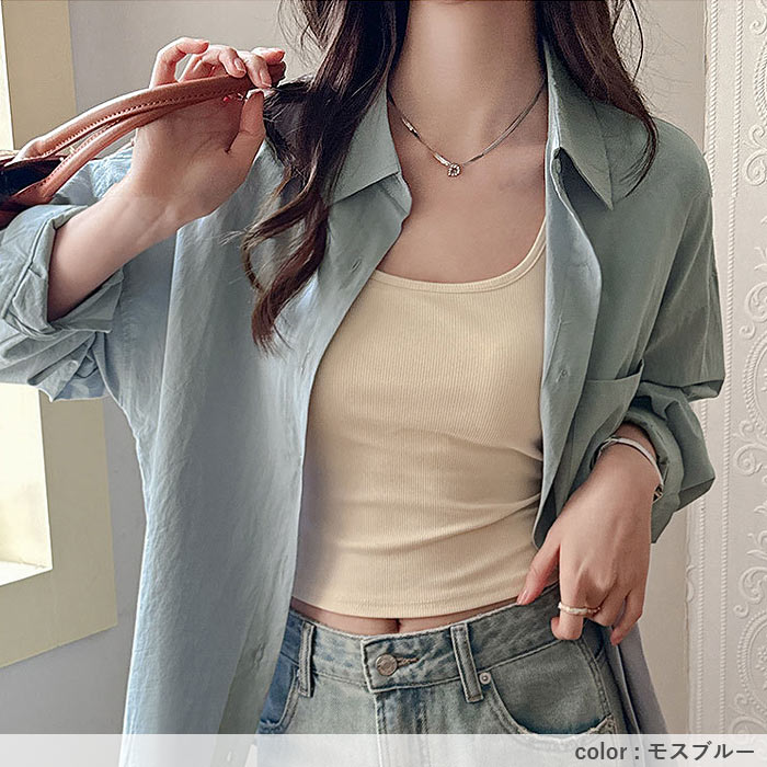 シャツ レディース トップス UV対策 綿 コットン 春 夏 秋 白 黒 長袖 カットソー 襟付き 無地 ポケット 羽織り [郵2]^v196^ | uricca | 17