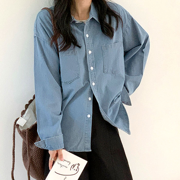 デニムシャツ レディース シャツ トップス 2WAY 長袖 春 秋 おしゃれ かわいい 羽織り [郵3]^v197^ | uricca | 01