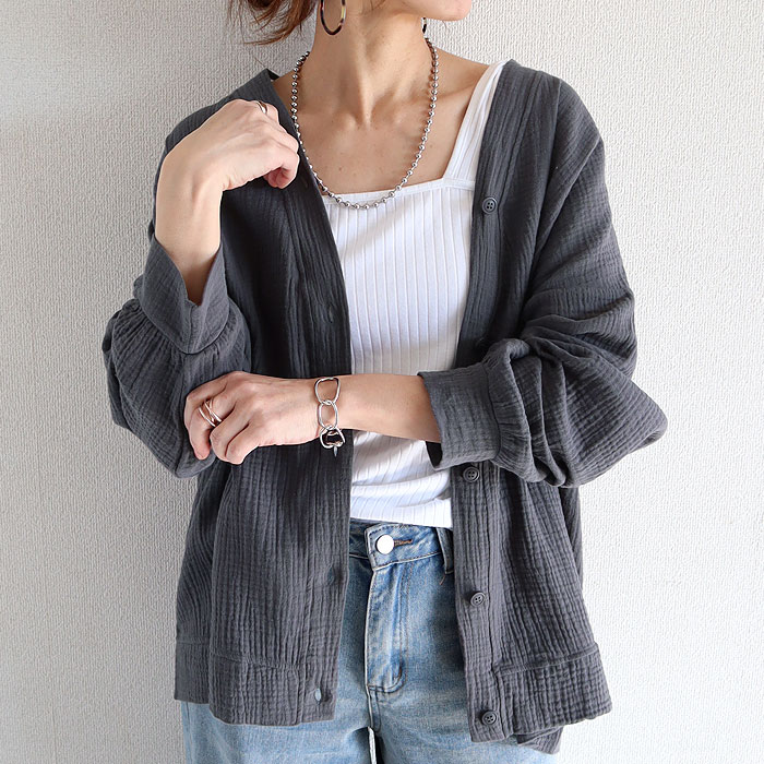 カーディガン レディース カーデ アウター ダブルガーゼ 綿100％ オーバーサイズ トップス 前ボタン 春 夏 秋 上着 羽織 [郵3]^v198^爆買 | uricca | 01