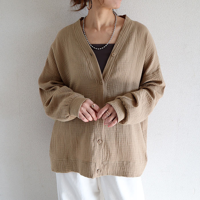 カーディガン レディース カーデ アウター ダブルガーゼ 綿100％ オーバーサイズ トップス 前ボタン 春 夏 秋 上着 羽織 [郵3]^v198^爆買 | uricca | 02