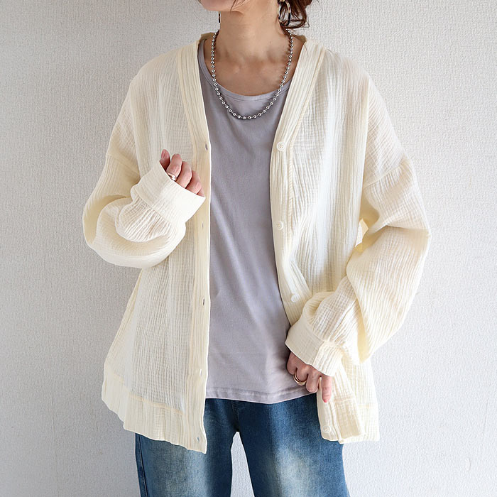 カーディガン レディース カーデ アウター ダブルガーゼ 綿100％ オーバーサイズ トップス 前ボタン 春 夏 秋 上着 羽織 [郵3]^v198^爆買 | uricca | 03
