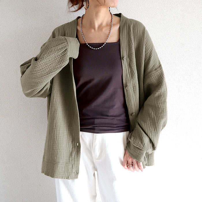 カーディガン レディース カーデ アウター ダブルガーゼ 綿100％ オーバーサイズ トップス 前ボタン 春 夏 秋 上着 羽織 ^v198^ | uricca | 06