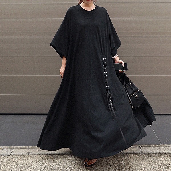 ワンピース レディース 春 夏 半袖 7分袖 夏 黒 おしゃれ きれいめ ロング マキシ丈 無地 5分袖 [郵3]^w519^ | uricca | 07