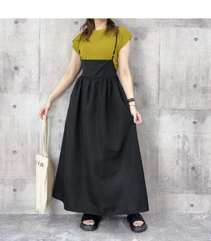 ワンピース ワンピ レディース キャミワンピース 春 夏 ノースリーブ ロング マキシ丈 体型カバー 黒 [郵3]^w698^ | uricca | 07