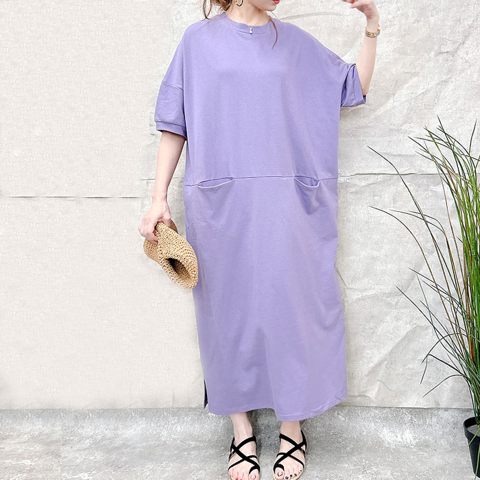 「2691円 特別クーポンで」 ワンピース レディース 半袖 春 夏 黒 おしゃれ きれいめ フレア ロング マキシ ゆったり ルームウェア [郵3]^w710^ | uricca | 05