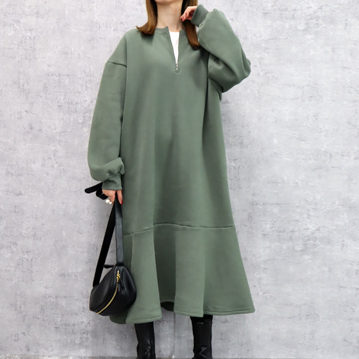 2596円 クーポンで！ ワンピース レディース 裏起毛 長袖 秋 冬 黒 白 おしゃれ かわいい 2WAY スウェット マーメイドワンピース ロング ^w716^ | uricca | 04