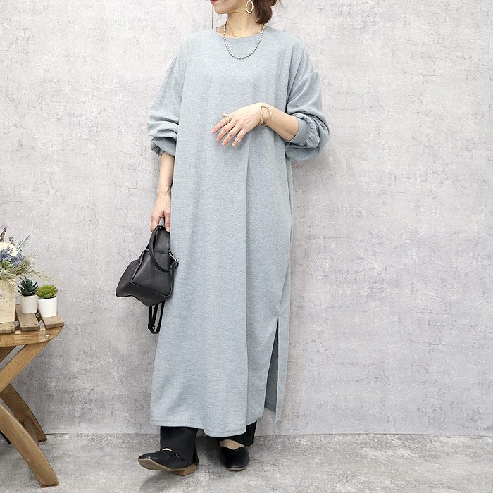 「1495円 3点購入クーポンで」 ワンピース ワンピ レディース ロング 長袖 春 黒 おしゃれ 薄手 ワッフル 袖リブ ぽわん袖 ゆったり [郵3]^w717^ | uricca | 03
