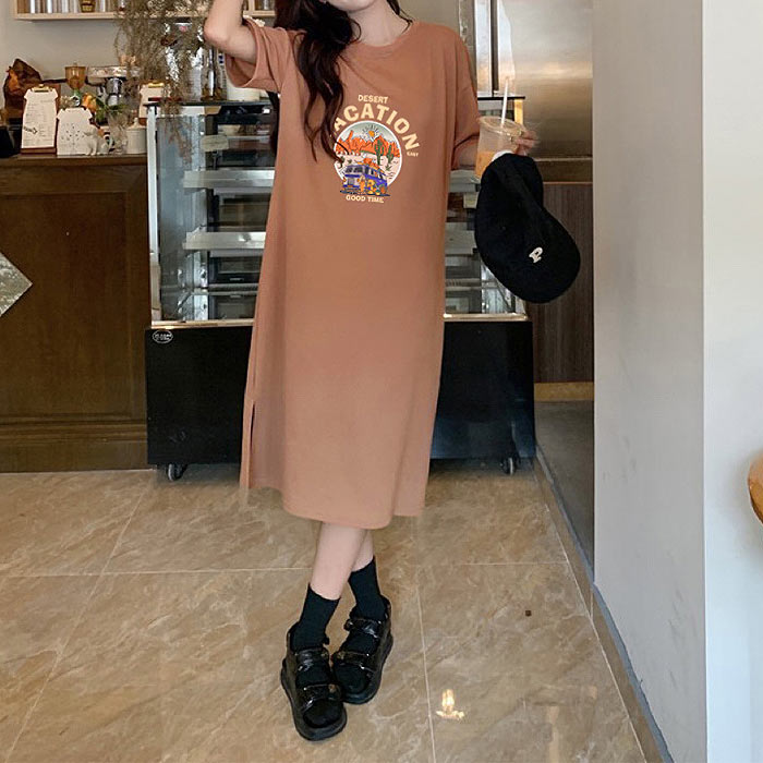 ワンピース レディース Tシャツワンピ―ス 半袖 Tシャツ ロゴT ワンピ プリント ロング 夏 黒 おしゃれ[郵3]^w722^ | uricca | 03