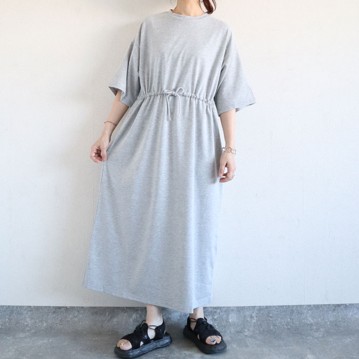 ワンピース レディース ウエストマーク 夏 黒 白 無地 きれいめ おしゃれ 半袖 ロング丈 綿混 コットン混[郵3]^w724^ | uricca | 04