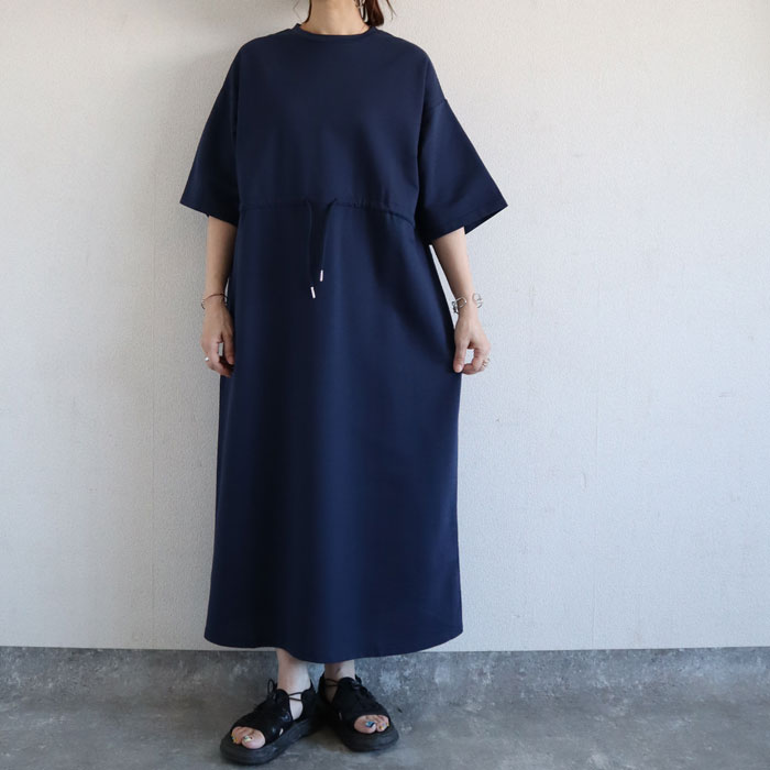 ワンピース レディース ウエストマーク 夏 黒 白 無地 きれいめ おしゃれ 半袖 ロング丈 綿混 コットン混[郵3]^w724^ | uricca | 06