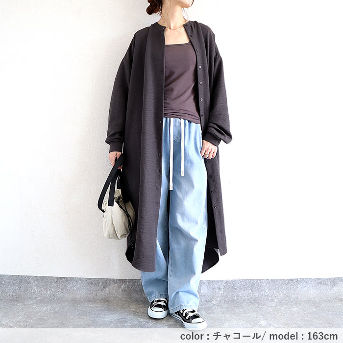 2495円 クーポンで！ ワンピース レディース シャツワンピース 長袖 ロング 春 秋 冬 おしゃれ かわいい 30代 40代 ノーカラー シワ加工 重ね着[郵3]^w726^ | uricca | 13