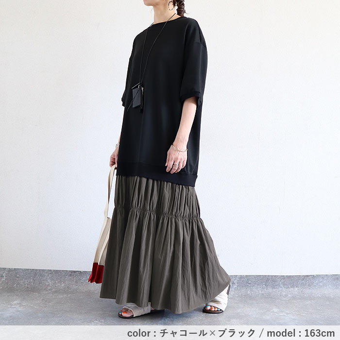 ワンピース レディース ドッキングワンピース 半袖 ロング丈 マキシ丈 切替ワンピース 春 夏 白 黒 おしゃれ ^w727s^ | uricca | 17