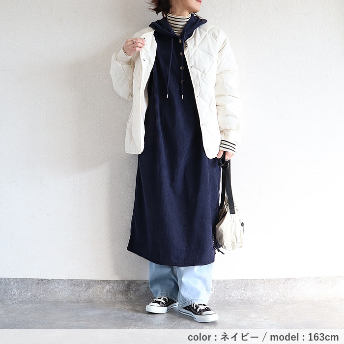 2691円 クーポンで！ ワンピース レディース コーデュロイ 秋 冬 白 黒 おしゃれ かわいい フード ノースリーブ 重ね着 ミドル丈 ゆったり [郵3]^w728^ | uricca | 15