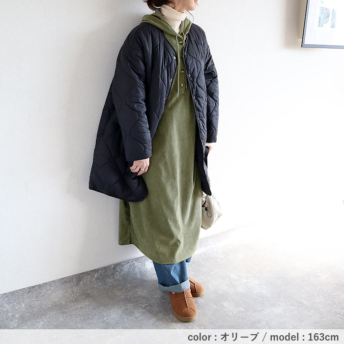 2691円 クーポンで！ ワンピース レディース コーデュロイ 秋 冬 白 黒 おしゃれ かわいい フード ノースリーブ 重ね着 ミドル丈 ゆったり [郵3]^w728^ | uricca | 19