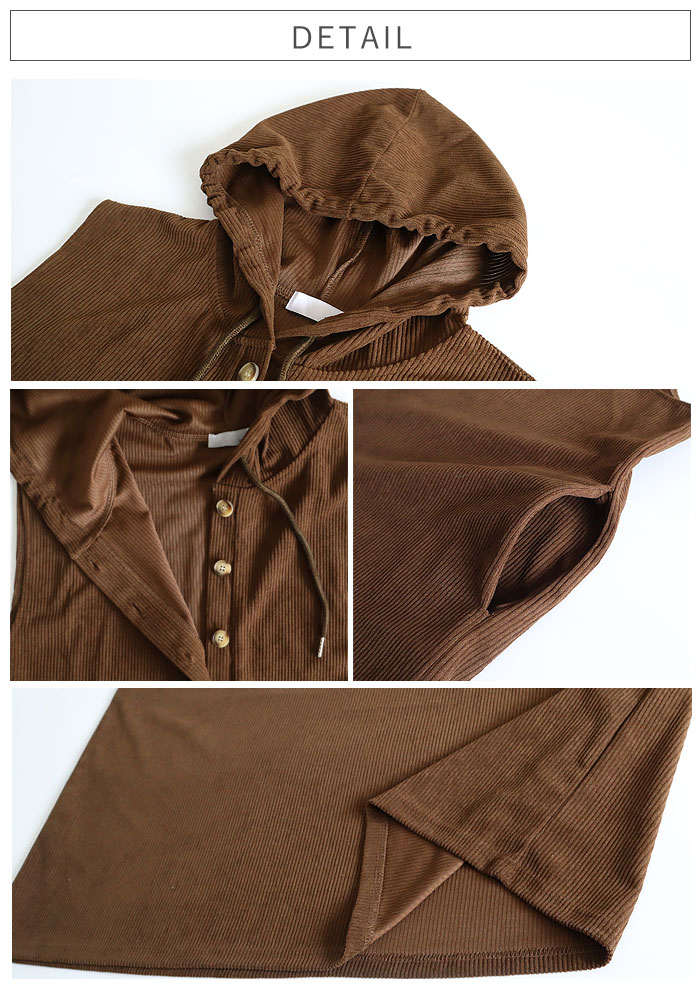 2691円 クーポンで！ ワンピース レディース コーデュロイ 秋 冬 白 黒 おしゃれ かわいい フード ノースリーブ 重ね着 ミドル丈 ゆったり [郵3]^w728^ | uricca | 09