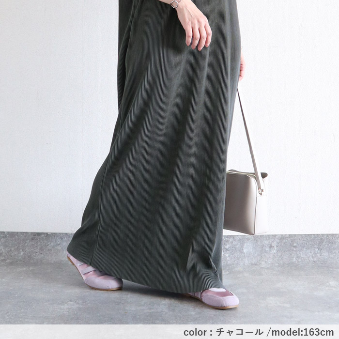 ワンピース レディース プリーツ ロング 半袖 セルフカット 美脚効果 黒 春 夏 秋 おしゃれ かわいい [郵3]^w730^ | uricca | 17