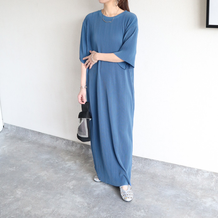 ワンピース レディース プリーツ ロング 半袖 セルフカット 美脚効果 黒 春 夏 秋 おしゃれ かわいい [郵3]^w730^ | uricca | 04