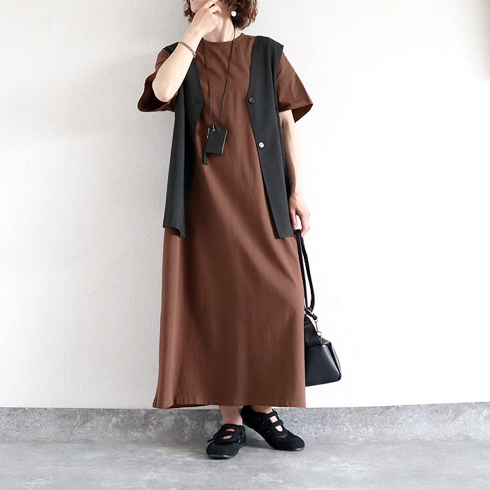 ワンピース レディース 夏 白 黒 無地 ボーダー おしゃれ 半袖 Iライン ロング丈 マキシ丈 体型カバー 綿100％[郵2]^w731^ | uricca | 04