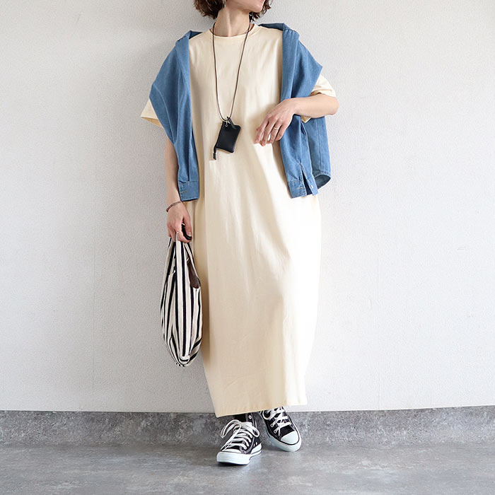 ワンピース レディース 夏 白 黒 無地 ボーダー おしゃれ 半袖 Iライン ロング丈 マキシ丈 体型カバー 綿100％[郵2]^w731^ | uricca | 05