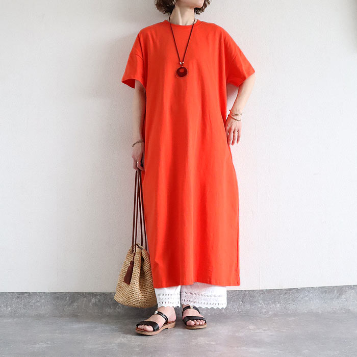 ワンピース レディース 夏 白 黒 無地 ボーダー おしゃれ 半袖 Iライン ロング丈 マキシ丈 体型カバー 綿100％[郵2]^w731^ | uricca | 07