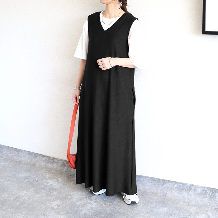 ワンピース レディース ノースリーブ フレア マキシ丈 エンボス 体系カバー 黒 春 夏 おしゃれ カジュアル ^w733^ | uricca | 01